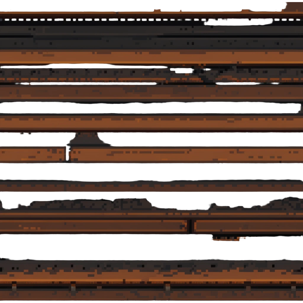 pixel art rusty railway track, visible rust, missing planks emoji