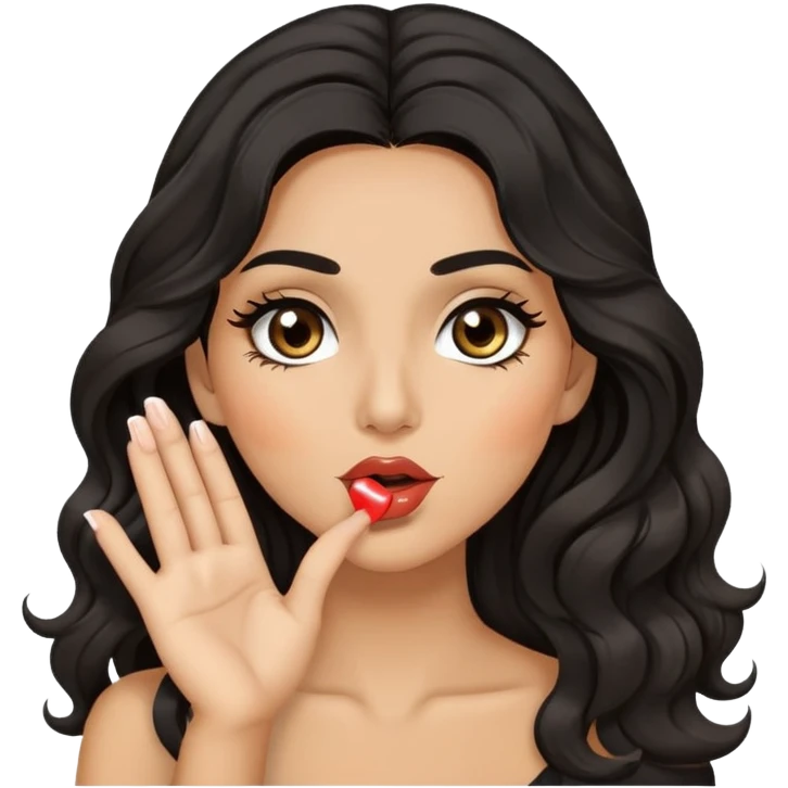 woman with olive skin, brown eyes and long lashes, and long black wavy hair blowing kiss emoji