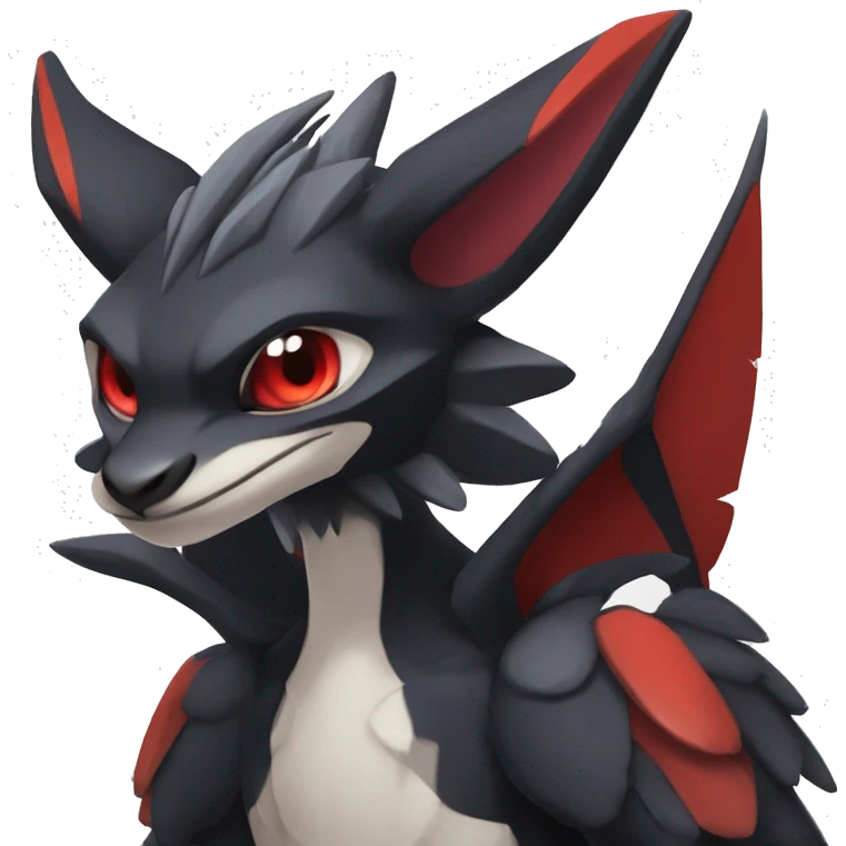 Black Cool Edgy Anthro Noivern-Nargacuga Fakémon  with White and Red Edgy markings emoji