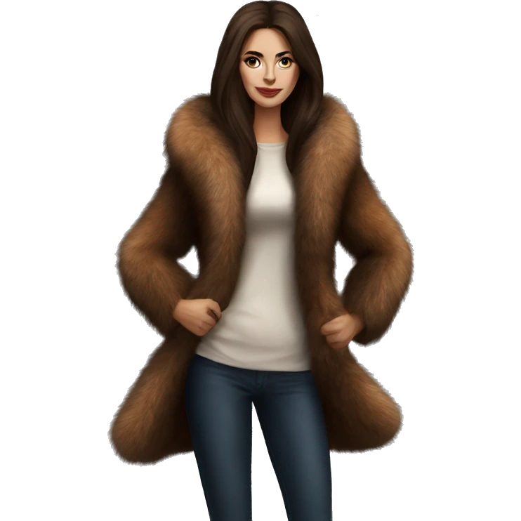 Beautiful Woman Realistic long hair brunette Mob wife big brown fox fur coat  emoji