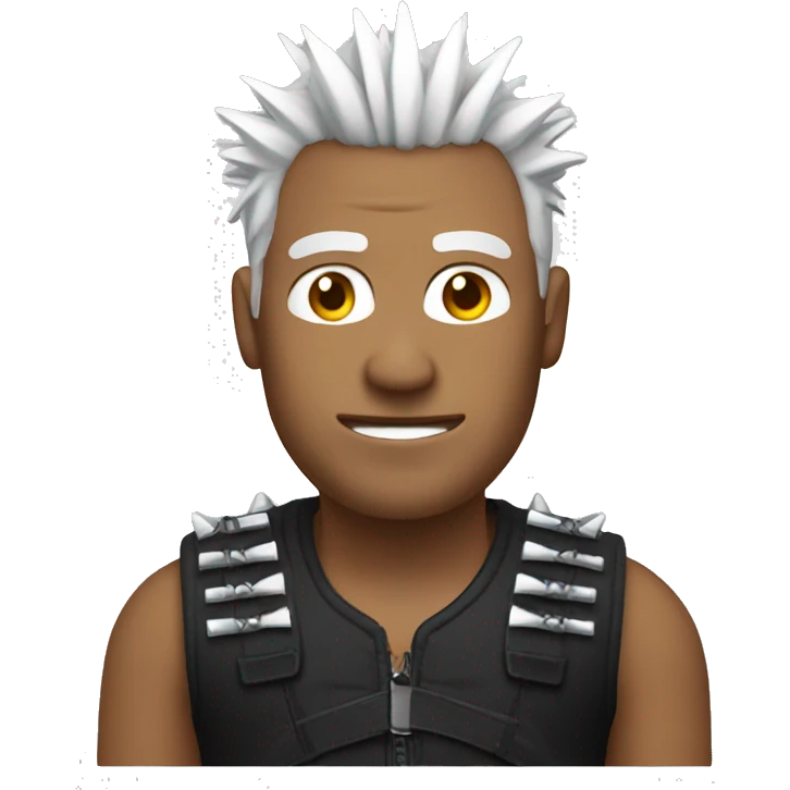 man black outfit white spiky hair holding an crash emoji
