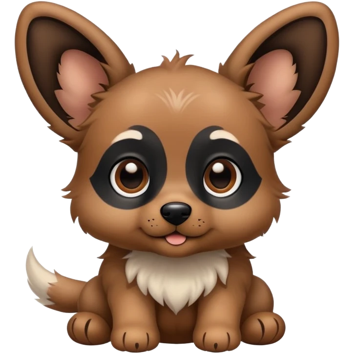 Brown puppy with big and fluffy ears with a black face emoji