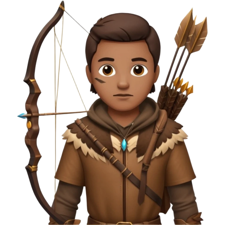 The classic hunter image with a bow and arrow on his back, dressed in brown with some animal made decorations emoji