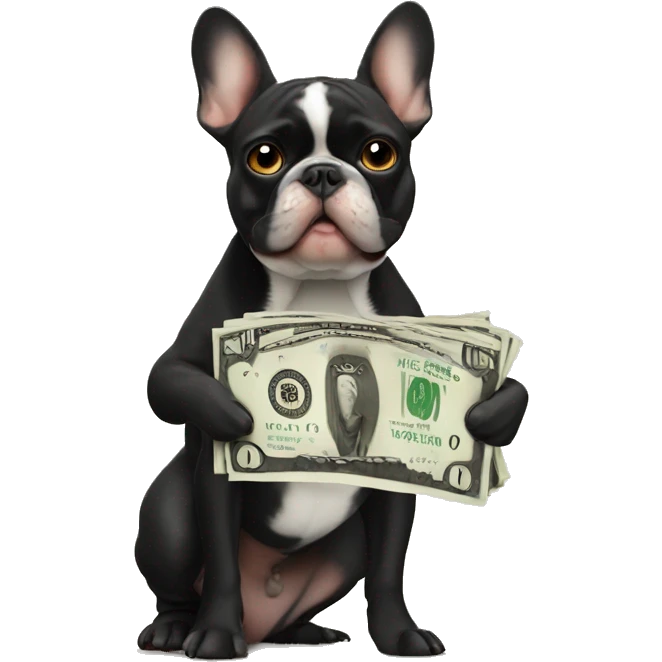 Black-and-tan French bulldog paying money emoji