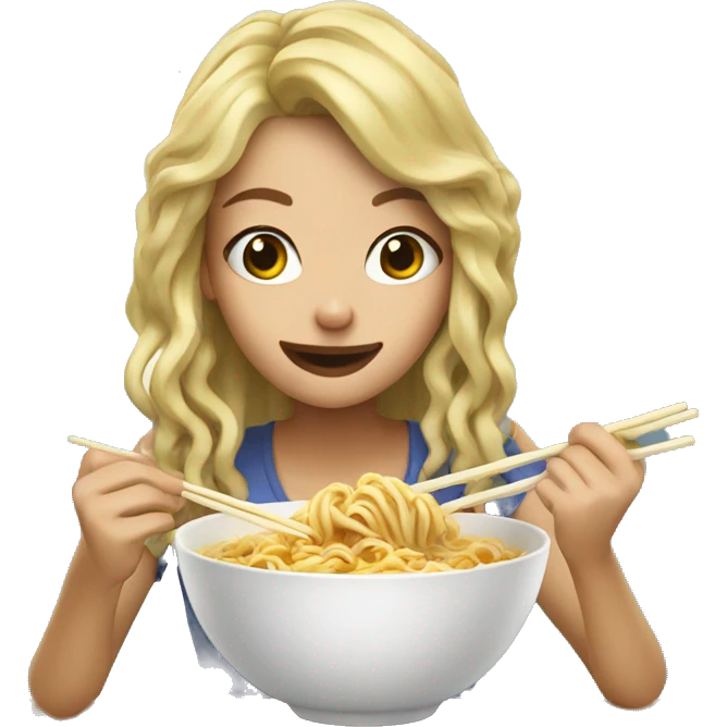 Blonde girl eating Ramen noodles emoji