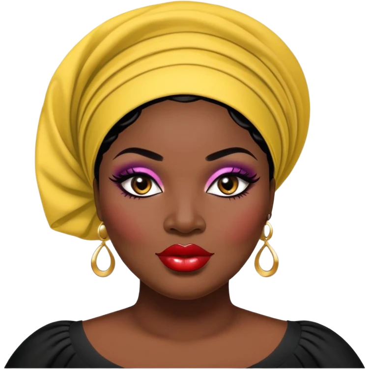 big plus size, black hair, baddie,pretty, makeup, lipgloss, black eyeliner, dark skin, Nigerian, gele
 emoji