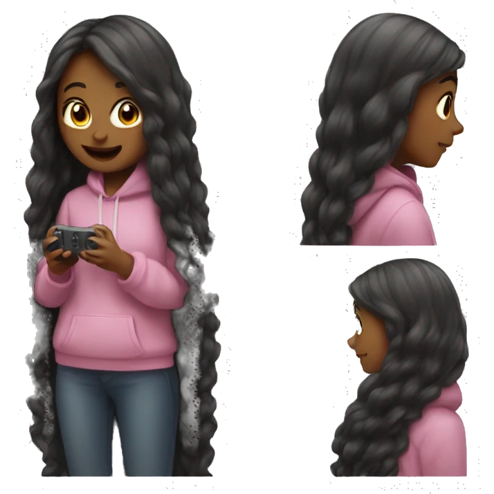 Long hair girl playing switch games cozy  emoji