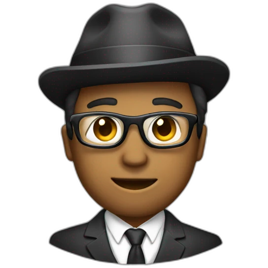 Persona con traje elegante ultilizando un portatil emoji