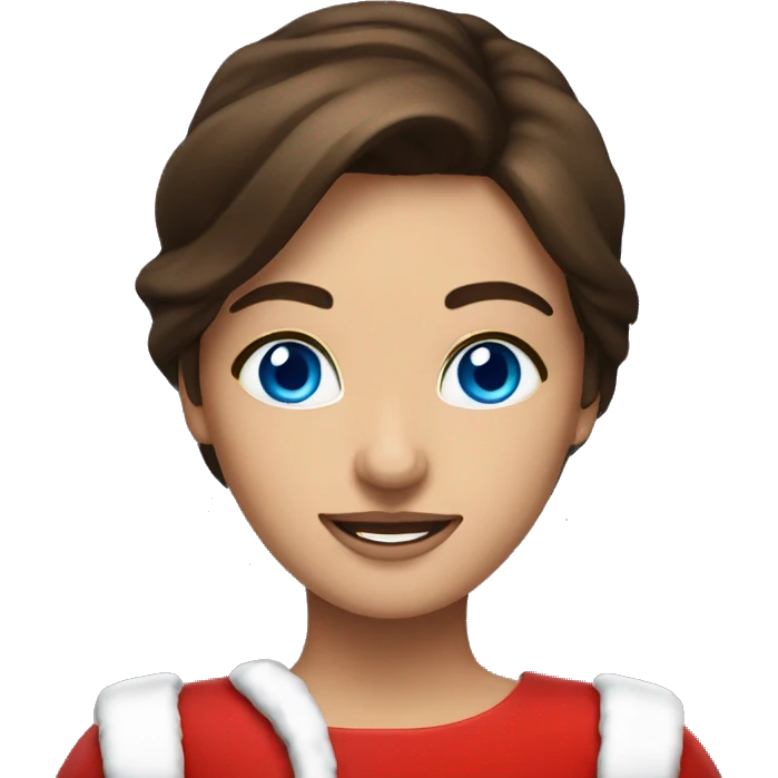 brunette woman in santa costume with blue eyes and tanned emoji