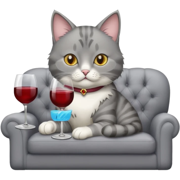 gray Cat On A Couch With Wine emoji