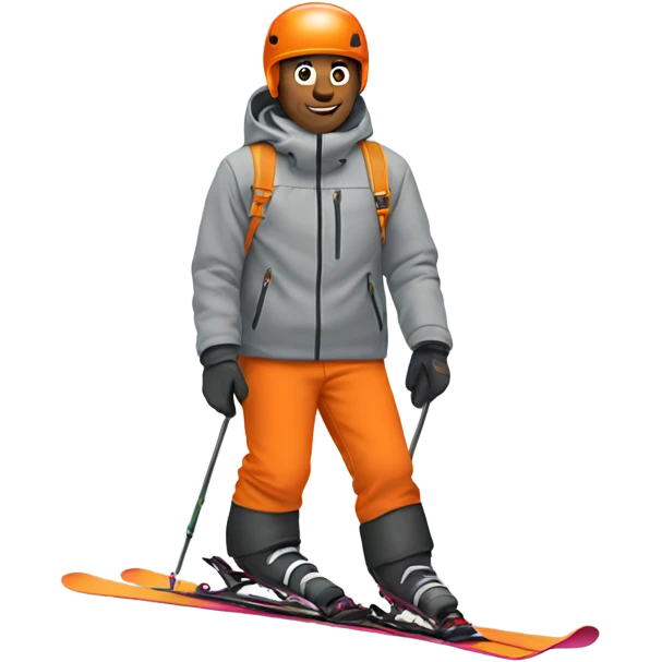 Male skier wearing gray jacket and orange pants emoji