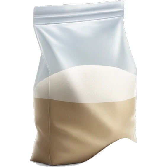 bag of flour in a clear bag being poured out onto a table emoji