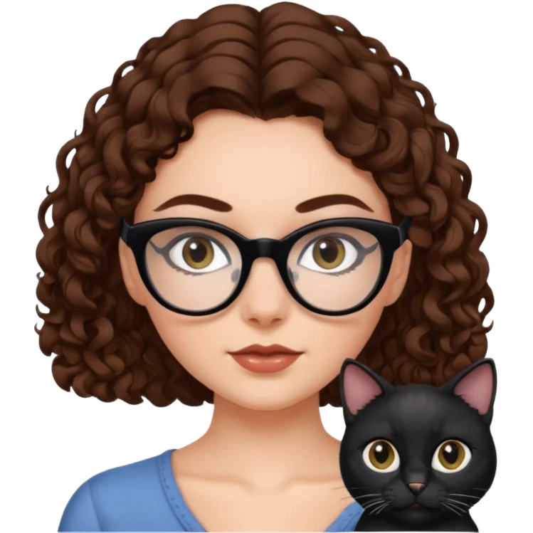 white girl with chest-length brown curls and black cat-eye glasses emoji