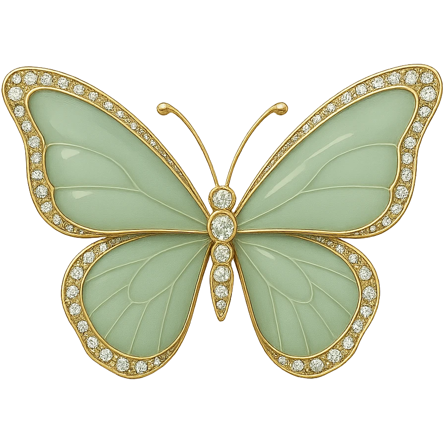 single sage green butterfly with soft green enamel and sparkling gems emoji