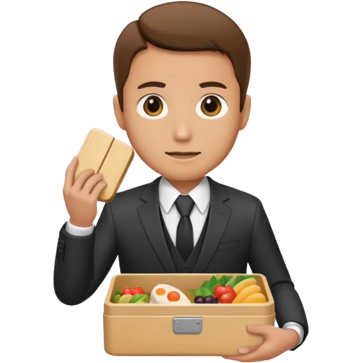 man with suit holding bento box emoji