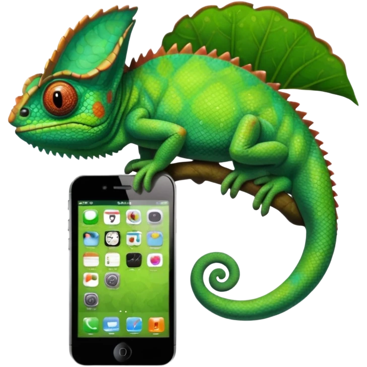 Chameleon using an iPhone emoji