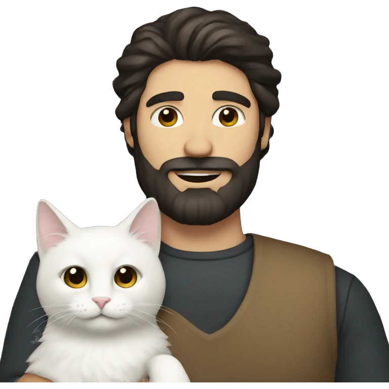 Men with beard and dark hair, holding white cat in arms  emoji