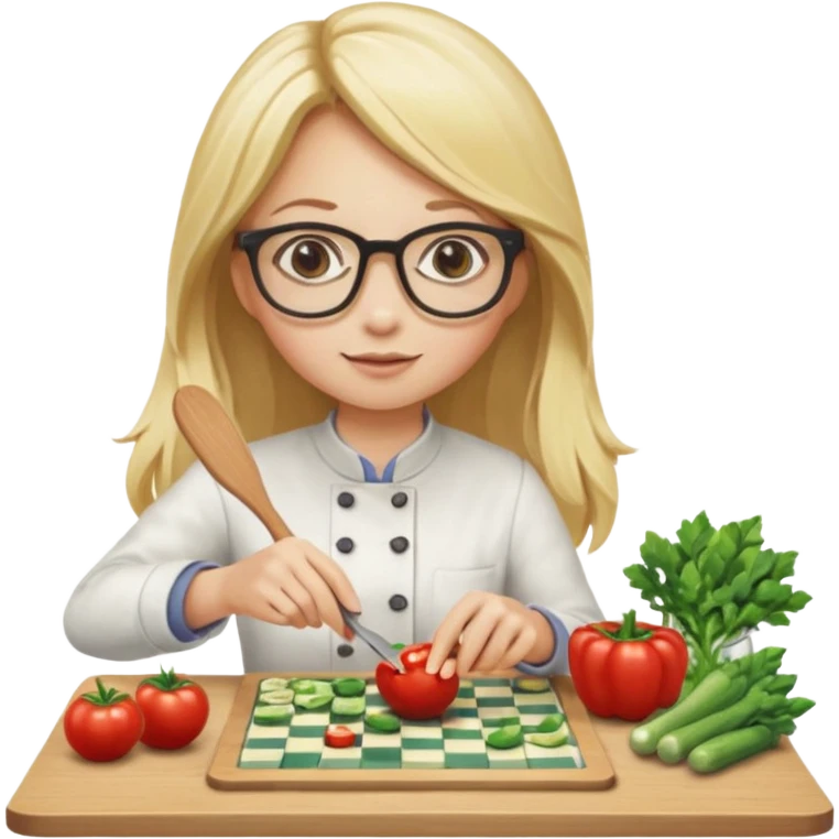je voudrai un emoji d'une fille aux cheveux longs et blonds avec des lunettes entrain de découper, une entrain de faire un jeu de société, une qui cuisine, emoji