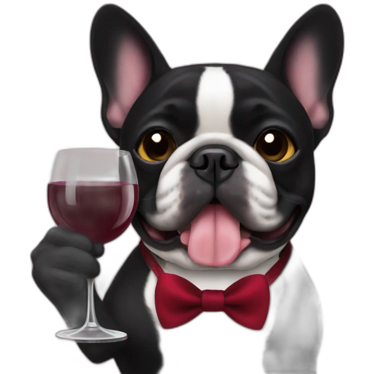 black french bulldog drinking wine emoji