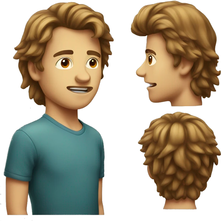 A boy with a brown mullet and a huge nose  emoji