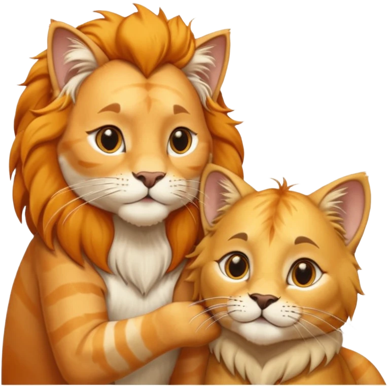 Animal Gato acariciando las orejas de un leon emoji