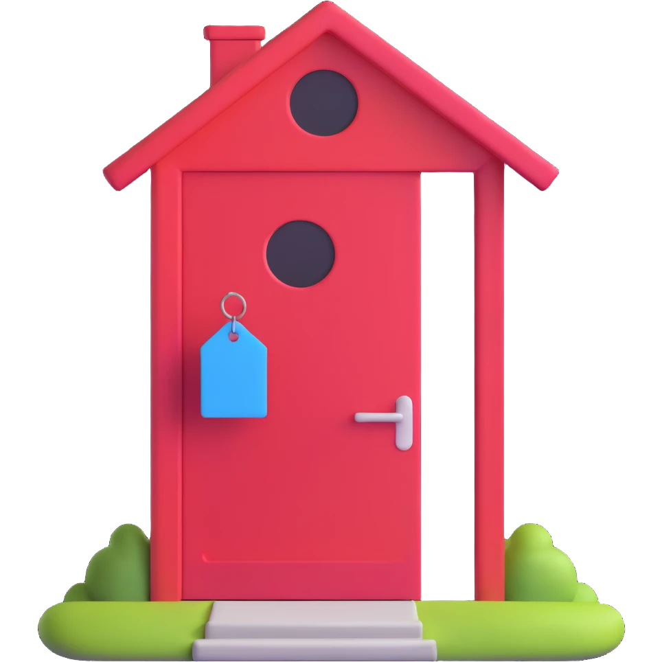 house with open door and 'free' tag emoji