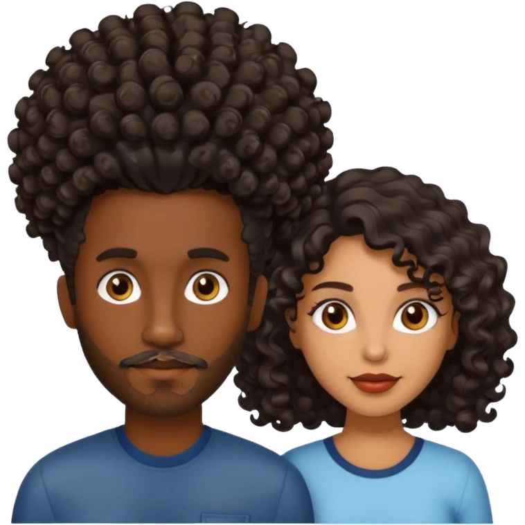 Dark brown skin man with a light beard and a curly   fade haircut with dark brown eyes with a brown skin  Latina woman with dark wavy hair  emoji