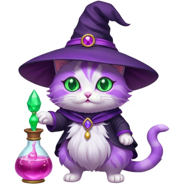 Purple witch cat full body with pink potion 🧪  emoji