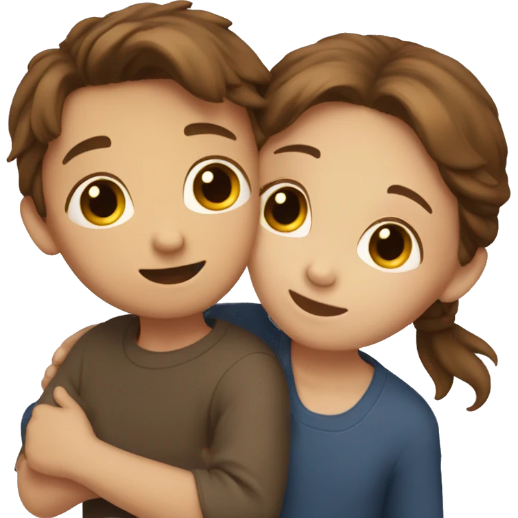 A boy with brown hair hugs a girl who also has brown hair emoji