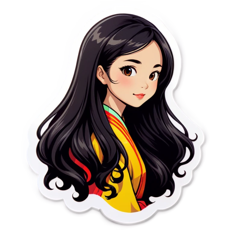 Asian girl with long wavy black hair emoji