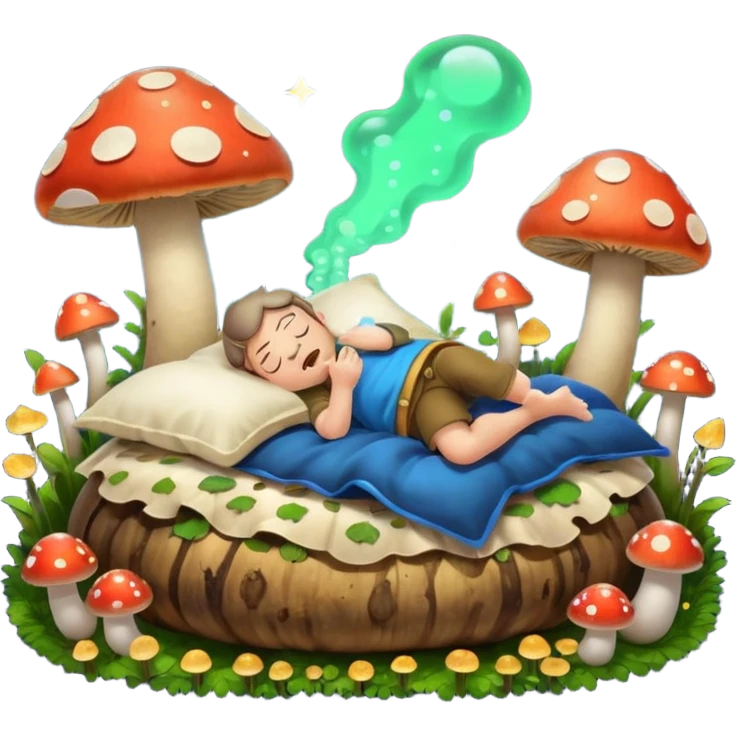 bard character asleep on mushroom bed snoring glow spores emoji