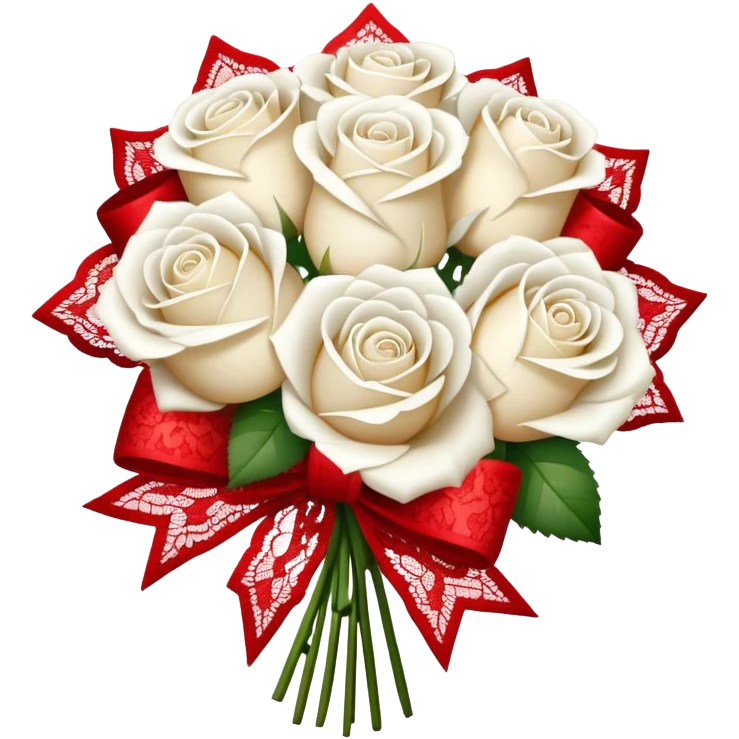 white rose bouquet with red lace bow  emoji