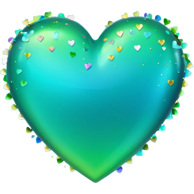 emoji: teal and neon green gradient heart with celebration confetti from behind. emoji