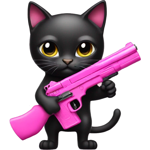 black cat holding pink gun emoji