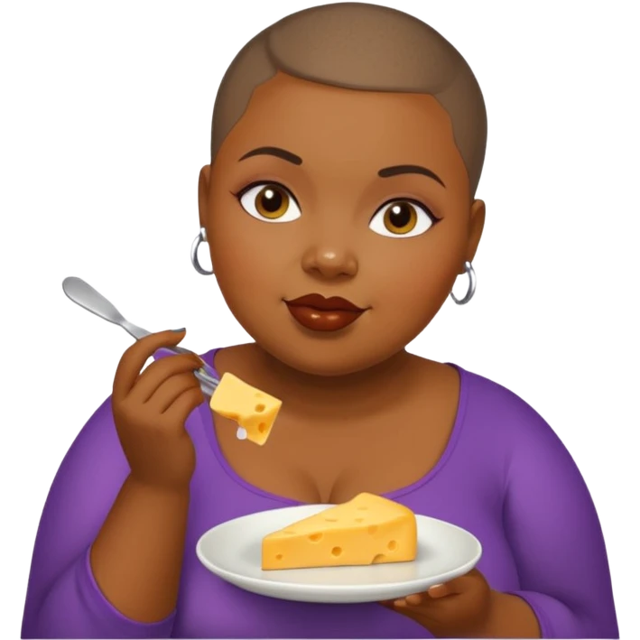 Black fat woman with buzz cut eating cheese emoji