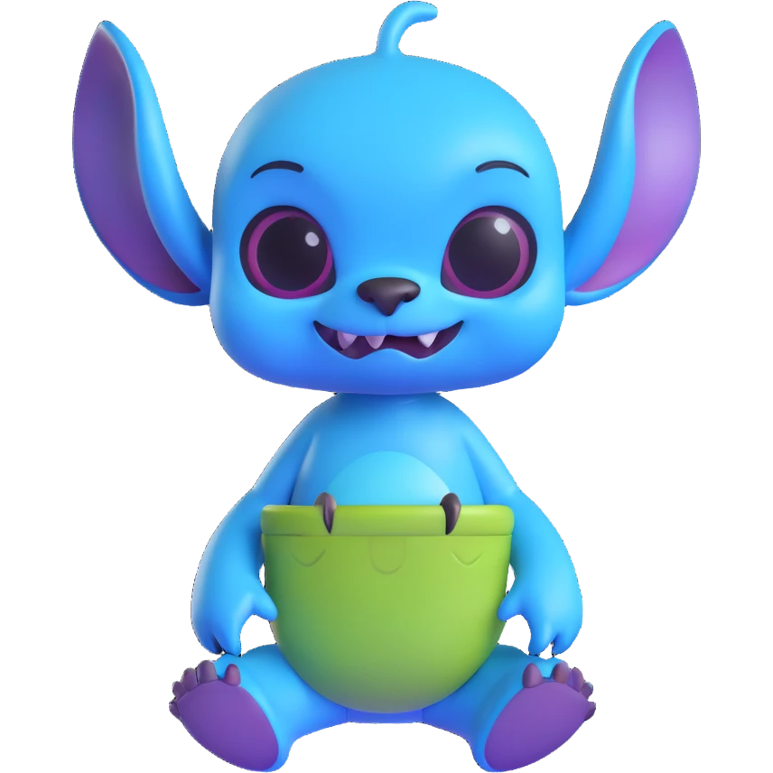Stitch, the blue alien from Lilo & Stitch, in a mischievous pose, 3D emoji style emoji