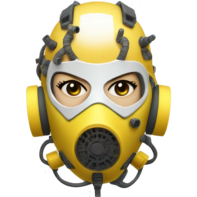Dark yellow Mohawk female cyborg head with white respirator mask and circuits emoji
