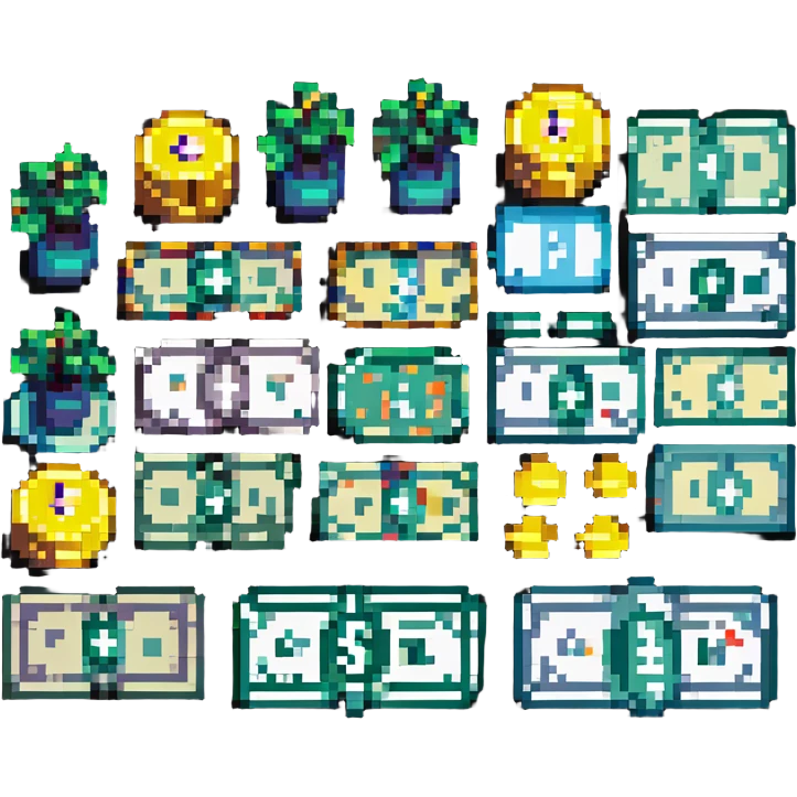 money, cash, dollar bills, coins, wealth in pixel art style emoji
