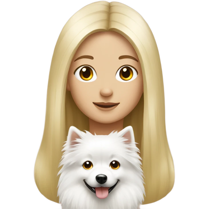 Girl blond long hair and white German spitz  emoji