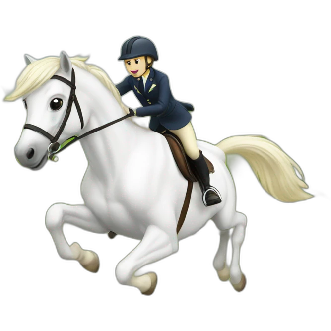 White poney with rider jumping  emoji