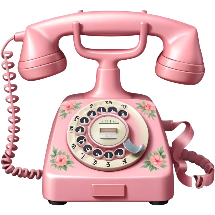 "A vintage pink rotary telephone with intricate floral details and a soft ribbon bow, watercolor style." emoji