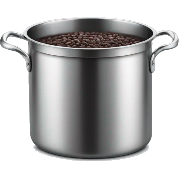 Stainless steel pot with black handlers, beans inside emoji