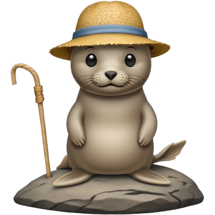 Seal with a straw hat on a rock emoji