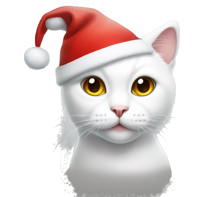 A white cat wearing a Santa hat emoji