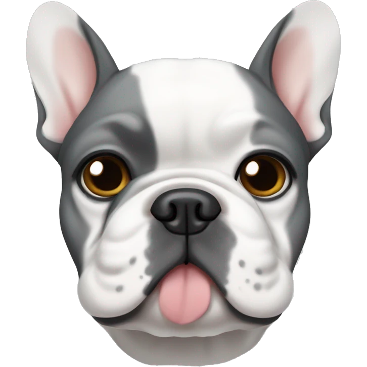 a gray and white French bulldog whose muzzle is divided in half into two colors emoji