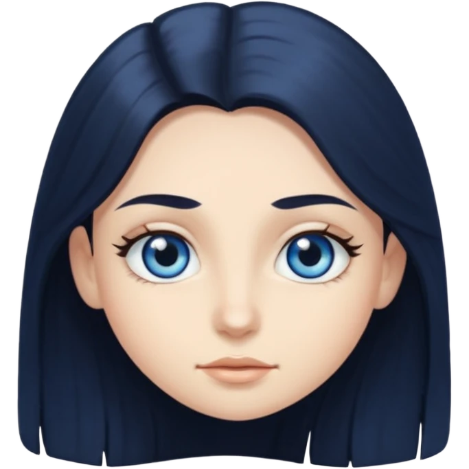 long dark hair with big blue eyes and long dark eyelashes round face emoji
