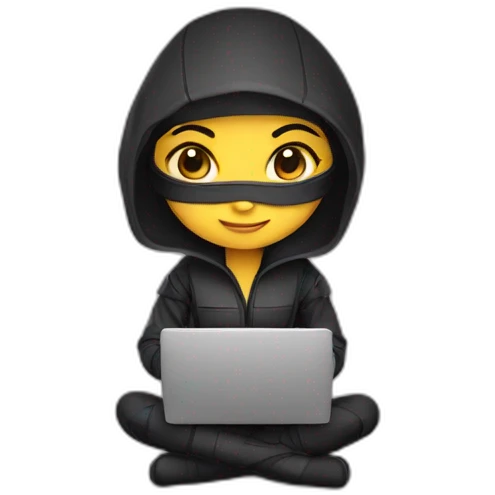 cute woman ninja programmer with laptop emoji