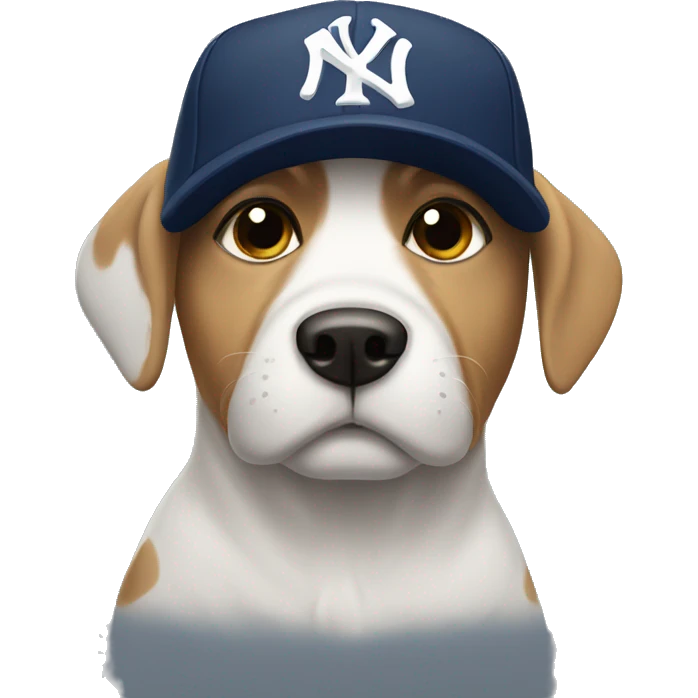 Dog wearing Yankee baseball cap emoji