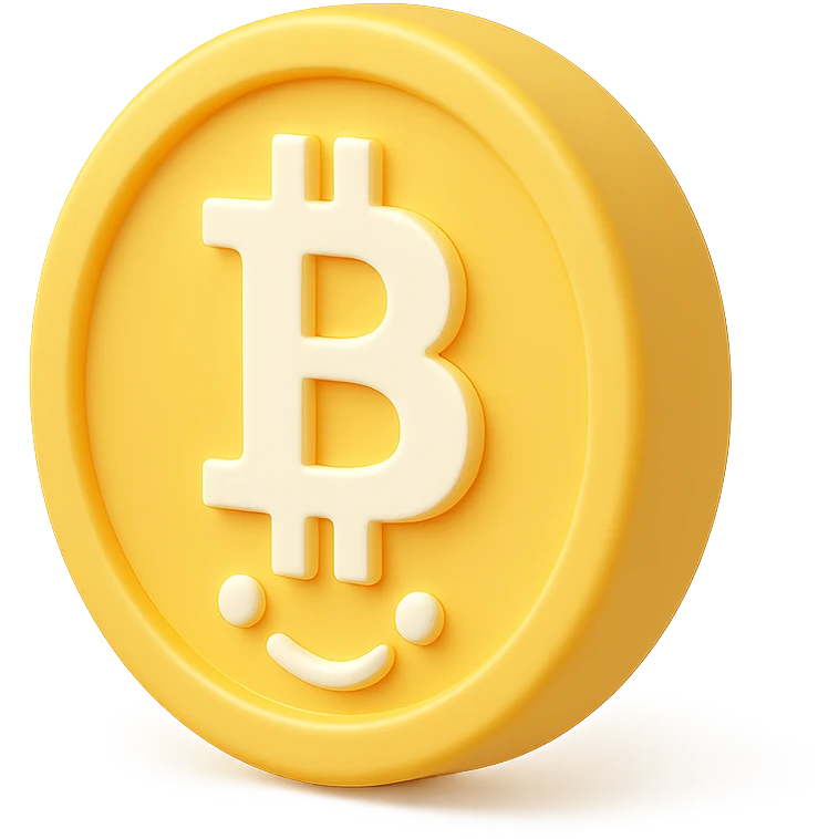 A Bitcoin symbol with a happy face. emoji
