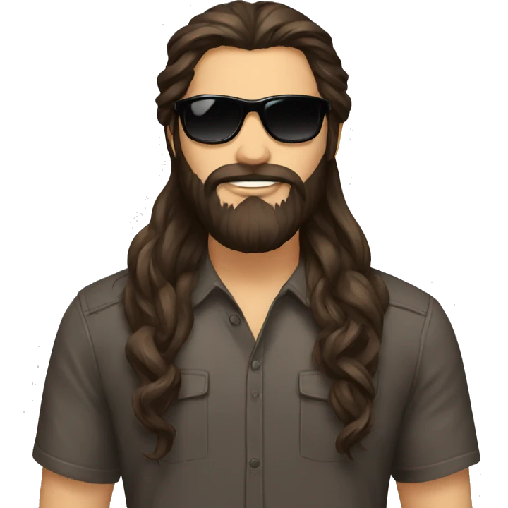 Darkbrown Long hair, hairknot,  male, beard,sunglasses emoji